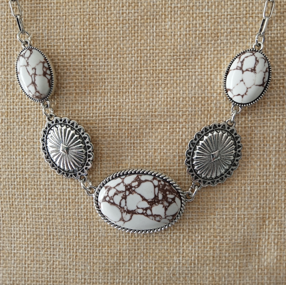 White & Brown Stone Silver-Accent Necklace